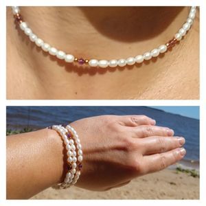 Freshwater Pearl Amethyst Glass Collar Bracelet